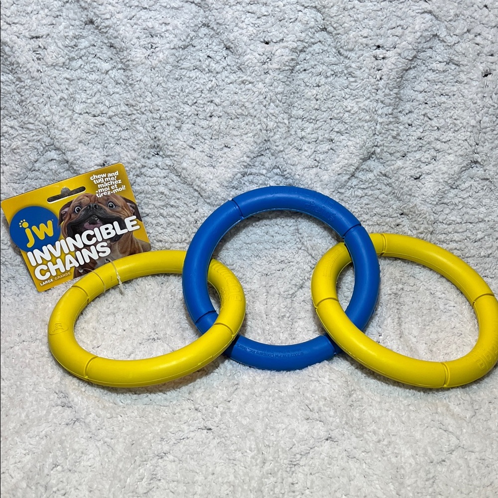 JW Invincible Chains Dog Toy - Blue and Yellow Large